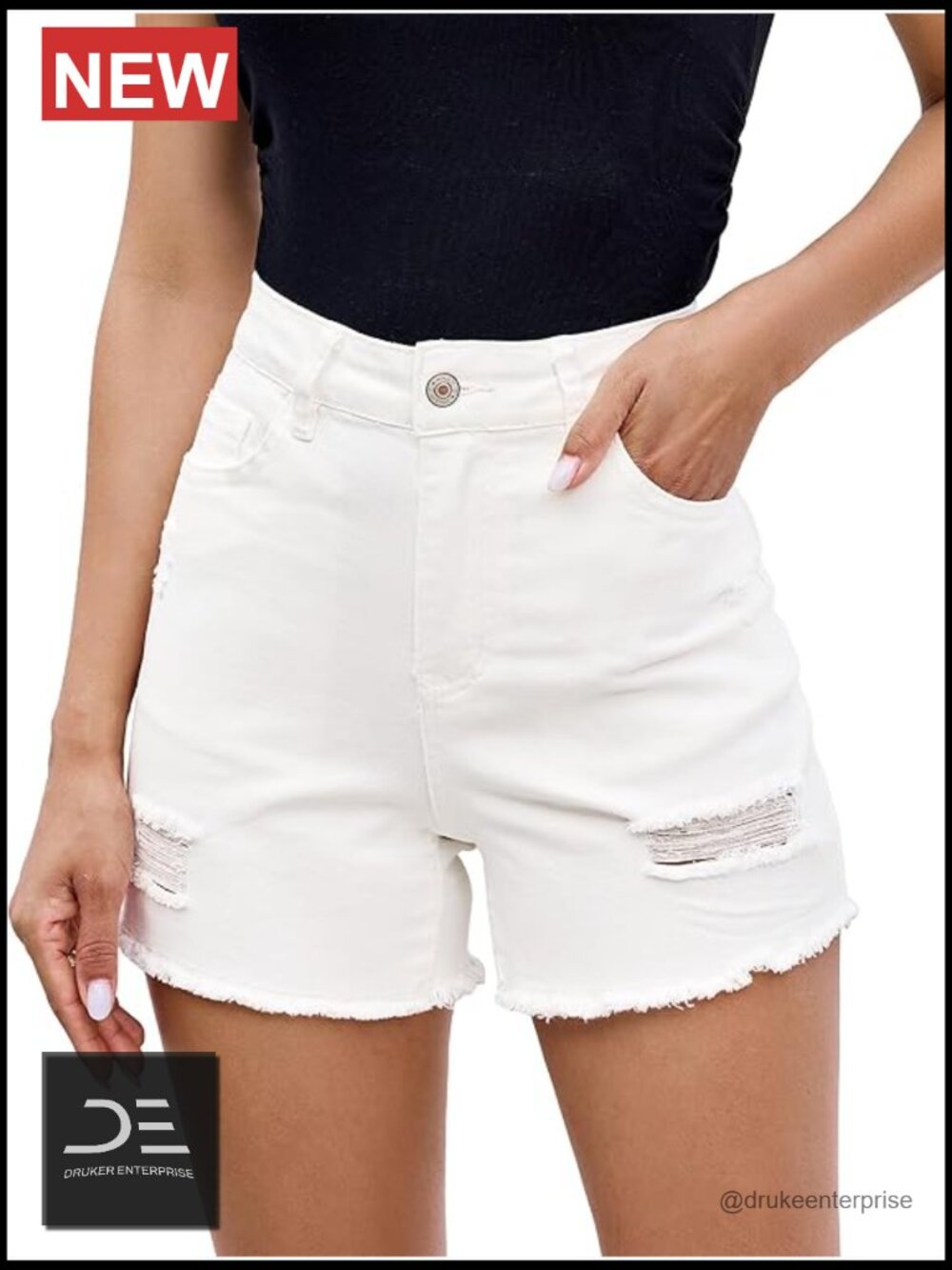 High Waisted Ripped Distressed Raw Hem Denim Shorts Stretchy 4" Inseam